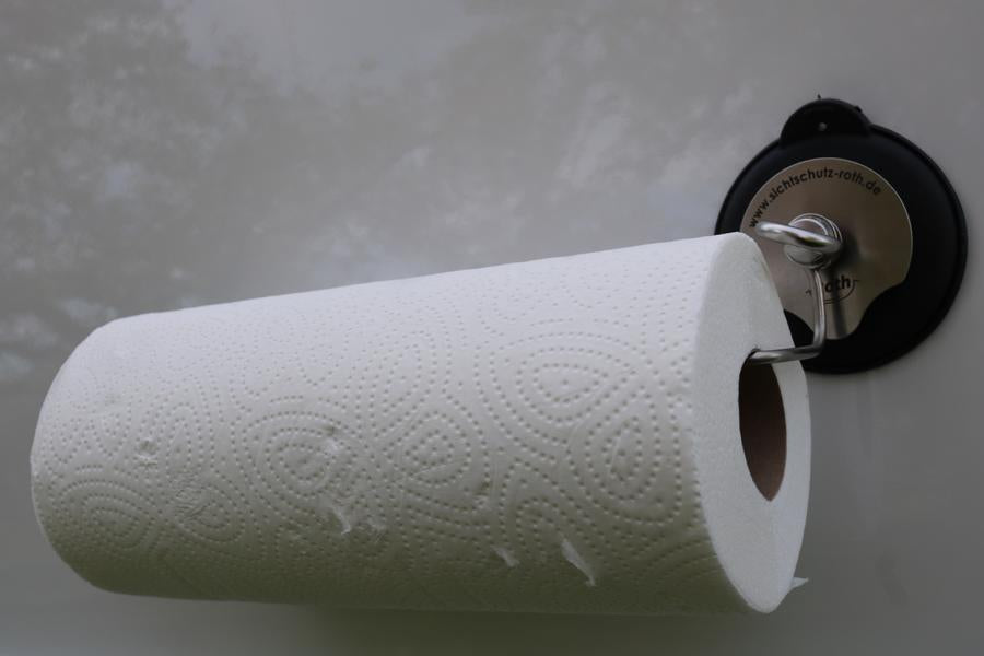 Seitenansicht Küchenrollenhalterung mit Rolle und Öse